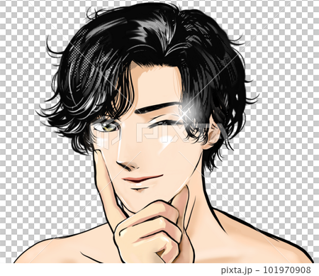 ツルスベ美肌を永久脱毛で手に入れウィンクするイケメン男性の漫画風イラスト透過背景 101970908