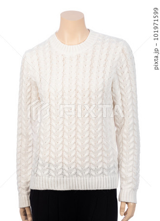 Ladies cable knit sweater on female mannequin isolated on white Ladies cable knit sweater on female mannequin isolated on white 101971599