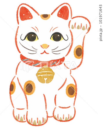 「人を招く」左手を上げた縁起物の招き猫 手描きイラスト 「人を招く」左手を上げた縁起物の招き猫 手描きイラスト 101971643