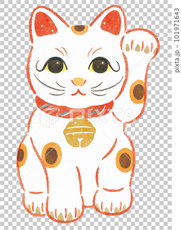 「人を招く」左手を上げた縁起物の招き猫 手描きイラスト 「人を招く」左手を上げた縁起物の招き猫 手描きイラスト 101971643