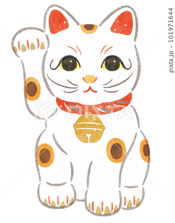 「福を招く」右手を上げた縁起物の招き猫 手描きイラスト 「福を招く」右手を上げた縁起物の招き猫 手描きイラスト 101971644