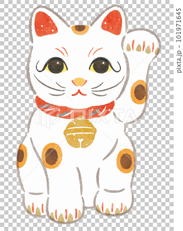 「人を招く」左手を上げた縁起物の招き猫 手描きイラスト 「人を招く」左手を上げた縁起物の招き猫 手描きイラスト 101971645