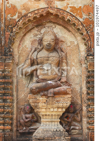 Sculpture of Hindu God on the Char Bangla Temple, Jiaganj, West Bengal, India. Sculpture of Hindu God on the Char Bangla Temple, Jiaganj, West Bengal, India. 101974497