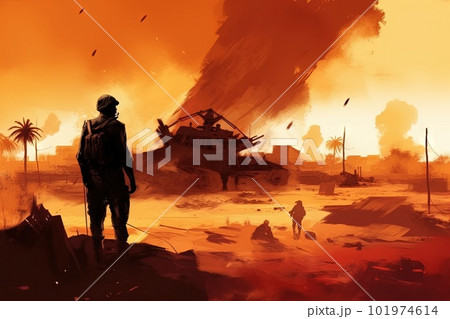 Sudan civil war between Sudanese government forces and the paramilitary Rapid Support Forces abstract concept illustration generative ai 101974614