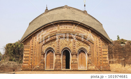 View of Charbangla Temple and Carvings on it, Jiaganj, West Bengal, India. 101974681