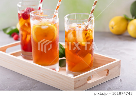 Iced tea variety in tall glasses 101974743