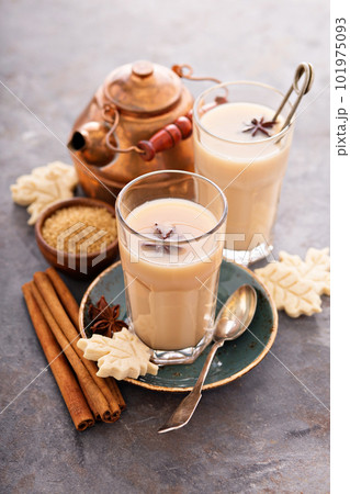 Hot masala tea with spices Hot masala tea with spices 101975093