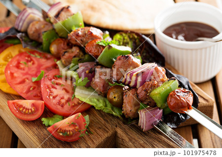Veal kebabs with vegetables Veal kebabs with vegetables 101975478