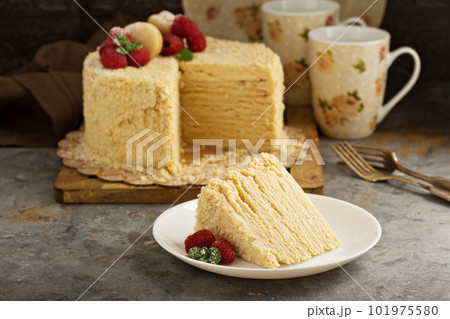 Napoleon cake with butterscotch frosting 101975580