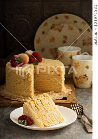 Napoleon cake with butterscotch frosting 101975581