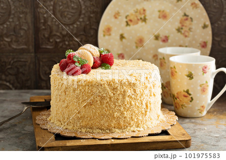 Napoleon cake with butterscotch frosting 101975583