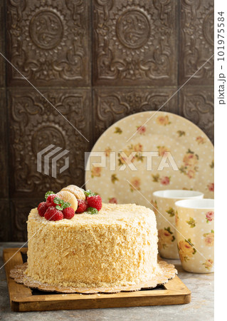 Napoleon cake with butterscotch frosting 101975584