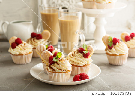 Tiramisu cupcakes with mascarpone cream 101975738