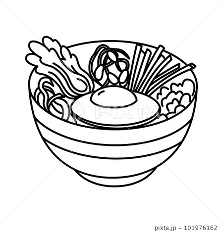Bibimbap bowl doodle hand drawn vector illustration Korean traditional food black line icon drawing Bibimbap bowl doodle hand drawn vector illustration Korean traditional food black line icon drawing 101976162