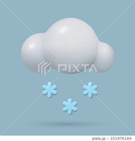 3d Cloud with snowflakes. Cute cartoon minimal weather forecast icon. Vector realistic style snowing illustration. 3d Cloud with snowflakes. Cute cartoon minimal weather forecast icon. Vector realistic style snowing illustration. 101976164