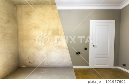 Comparison of a room in an apartment before and after renovation. New house. 101977602