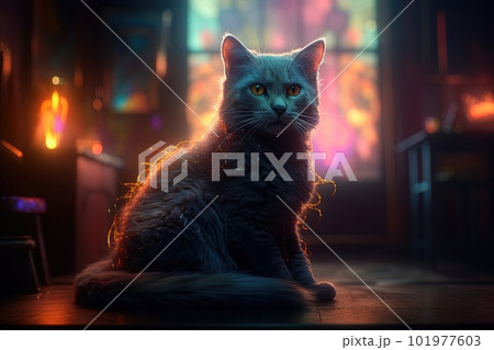 big dark academia gen Cat character illustration generative ai 101977603