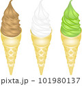 ソフトクリーム　アイスクリーム　三種類　夏の食べ物 101980137