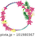 ゆりとカラーの花のリース風横長背景フレーム素材 101980367