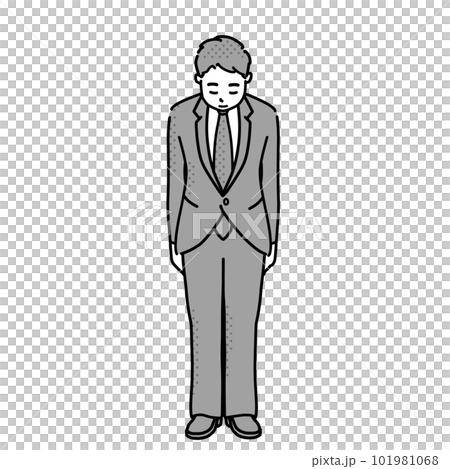 A man in a suit bowing illustration monochrome full body A man in a suit bowing illustration monochrome full body 101981068