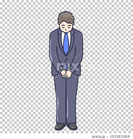 Illustration of a man in a suit bowing Full body salute 101981069
