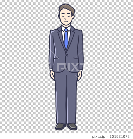 西裝男低頭靜靜站著全身插畫 西裝男低頭靜靜站著全身插畫 101981072