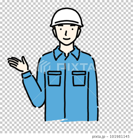 A man in work clothes doing a pointing pose A man in work clothes doing a pointing pose 101981145