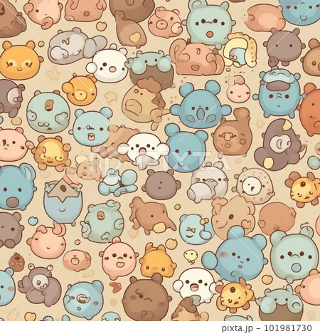 【AI画像】ゆるかわキャラのパターン素材 101981730