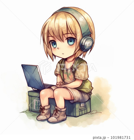 【AI画像】パソコンをしている女の子 101981731