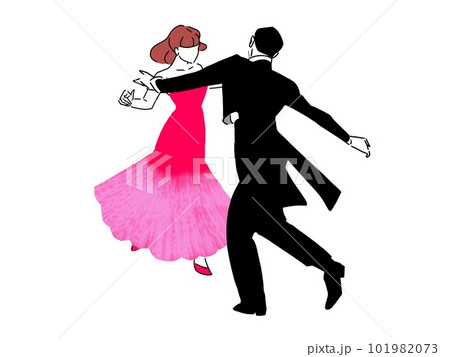 燕尾服の男性とダンスをするドレスの女性のイラスト素材 [101982073