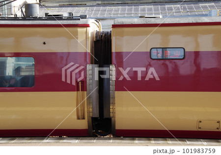 駅のホームに入線した国鉄色のやくも号 101983759