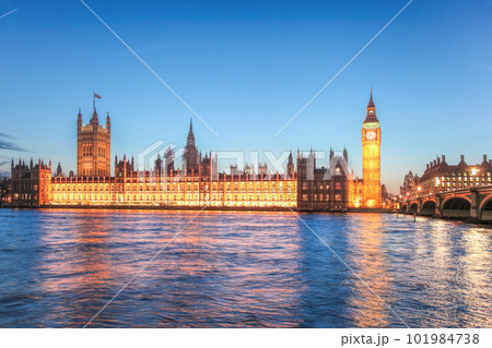 Big Ben and houses of Parliament during a beautiful evening in London, England, UK 101984738