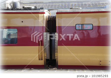 駅のホームに入線した国鉄色のやくも号(イラスト風) 駅のホームに入線した国鉄色のやくも号(イラスト風) 101985293