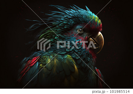 Image of colorful parrot. Pet. Animal. Bird. Illustration. Generative AI. Image of colorful parrot. Pet. Animal. Bird. Illustration. Generative AI. 101985514
