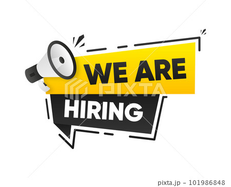Poster with a sign Vacant. We are Hiring, Open Vacancy. Hiring and Recruiting concept. Loudspeaker announcement. Vector illustration. 101986848