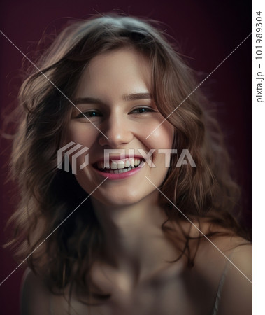 Portrait shot of a happy girl - made with generative AI 101989304