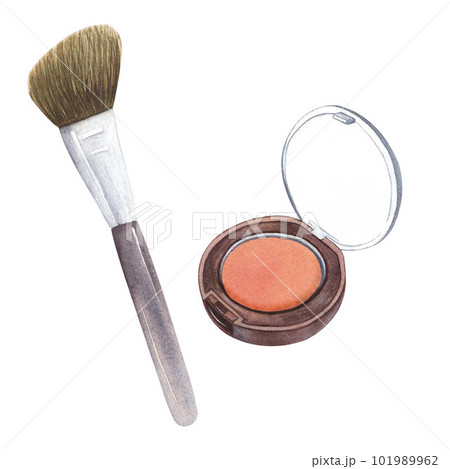 Watercolorof beauty fashion illustrations of blush and brush, eye shadow. Hand drawn. Watercolorof beauty fashion illustrations of blush and brush, eye shadow. Hand drawn. 101989962