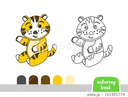 Cute Tiger Cub Coloring Book for Kids Page for Books, Magazines, Vector Illustration Doodle Template 101991779