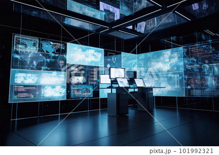未来的なスクリーンに囲まれた部屋 未来的なスクリーンに囲まれた部屋 101992321
