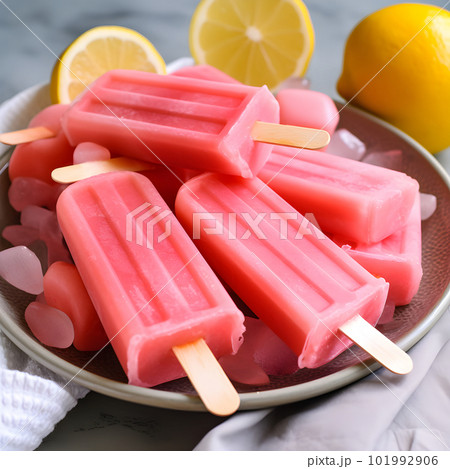 Pastel pink lemonade popsicles ice cream and lemon Pastel pink lemonade popsicles ice cream and lemon 101992906
