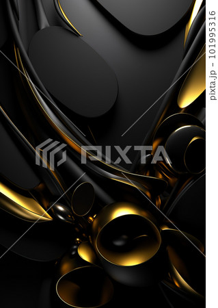 3D abstract wallpaper. Three-dimensional dark golden and black background. Black and gold background. golden wallpaper 101995316