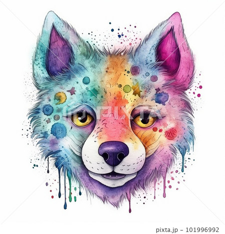 Cute Wolf Watercolor Illustartion. Adorable Baby Animal for Kids Print. Ai generated 101996992