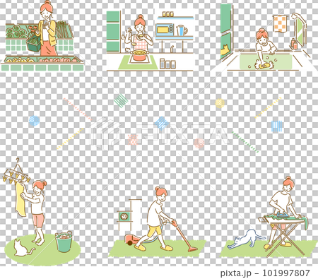 做家務的女人的插圖 做家務的女人的插圖 101997807