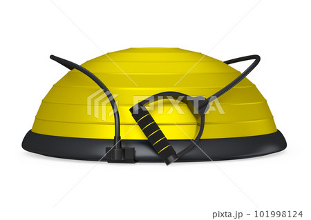 Yellow fitness ball with hand expander isolated white background Yellow fitness ball with hand expander isolated white background 101998124
