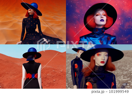 白人女性モデルのイラスト・個性的なファッション 101999549