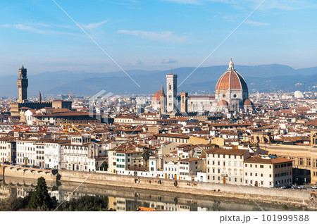Panoramic view of Florence. Cattedrale di Santa Maria del Fiore. a bright morning day in Italy. Panoramic view of Florence. Cattedrale di Santa Maria del Fiore. a bright morning day in Italy. 101999588