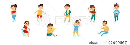 Sick Kids Feeling Unwell and Sick Vector Set 102000667
