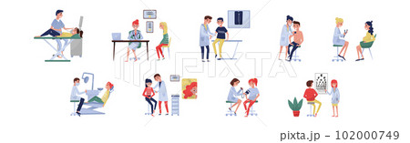 Medical Checkup with Doctors Examining Patients Characters Vector Set 102000749