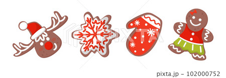 Gingerbread Cookie Figures with Sugar Glaze Vector Set 102000752