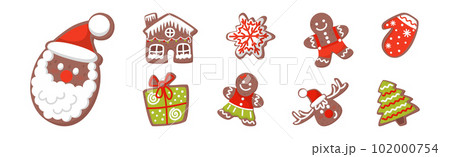 Gingerbread Cookie Figures with Sugar Glaze Vector Set 102000754